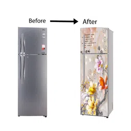 WallDaddy Grey & Yellow Floral-Printed Refrigerator Sticker image 4