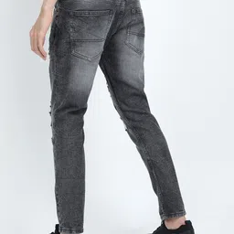 HIGHLANDER Men Charcoal Grey Tapered Fit Highly Distressed Heavy Fade Stretchable Jeans image 5
