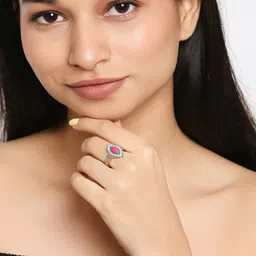 Accessorize London Gold-Plated Turquoise Blue & Magenta Pink Stone Navette Statement Ring image 3