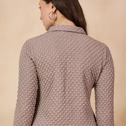 all about you Camel Brown Self Design Shirt Style Top image 4