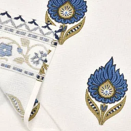 MAFATLAL 3 Pcs White & Blue Printed 210 GSM Pure Cotton Super Absorbent Towel Set image 3