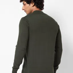 SPYKAR Striped Self Design Mock Collar Half Zipper Ribbed Cotton Pullover Sweater image 4