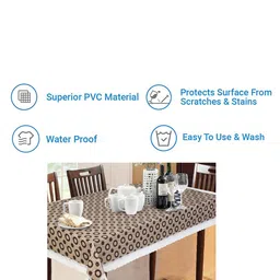 Dakshya Industries Beige & Brown Printed Waterproof 6-Seater Table Cover image 2