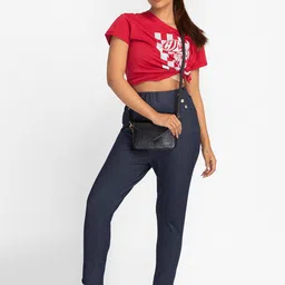 Globus Women Skinny Fit High-Rise Cropped Peg Trousers image 4