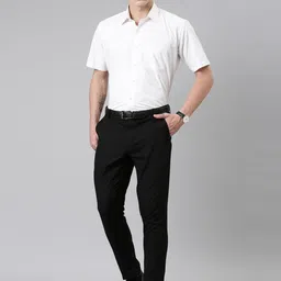 Kryptic Men Solid Cotton Blend Tapered Fit Cropped Formal Trousers image 5