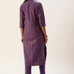 KALINI Women Striped Regular Thread Work Kurta with Trousers image 5