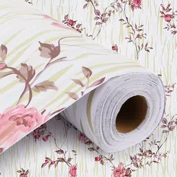 Dakshya Industries White & Pink Floral Printed Self-Adhesive Wallpaper image 4