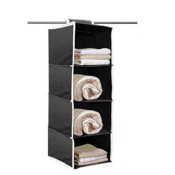 Kuber Industries Black Non Woven Hanging 4 Shelves Foldable Wardrobe image 5