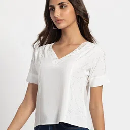 SHAYE V-Neck Silver Foil Floral Short Sleeves Casual Top image 4