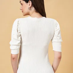 Honey by Pantaloons Ribbed Puff Sleeve Regular Top image 5