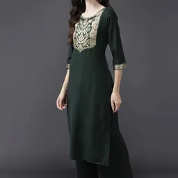Indo Era Women Green & Gold-Toned Yoke Design Kurta with Palazzos & With Dupatta image 4