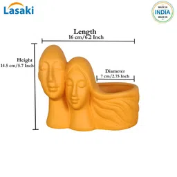 LASAKI Orange Textured Ceramic Couple Lily Planter With Holder image 4