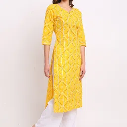 Rajnandini Women Yellow Printed Regular Pure Cotton Kurta with Palazzos image 3