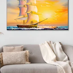 nestroots Orange & Blue Sailboat Sunset Serenity Canvas Framed Painting Wall Art-image-46