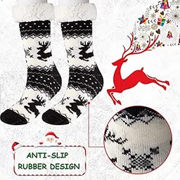 starvis Women/Men Winter fluffy Snowflake Fleece white soft terry fur Lining Knit Cabin Warm Fleece Thick thermal Warm Christmas Slipper Socks image 4