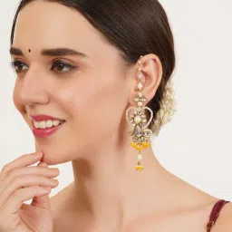 BeAbhika Yellow Heart Shaped Beaded Kanauti Earrings-picture-28