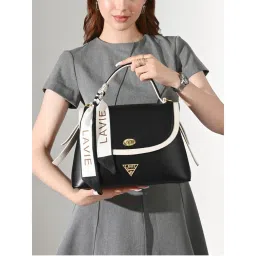 Lavie Signature Black Womens Plano 2C Flap Satchel Bag (M)-image-73