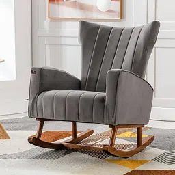 wooden twist Oswyn Lounge Chair in Grey Colour image 1