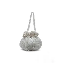 Lavie Signature Womens White Lowell Beads Potli Bag (L)-image-4