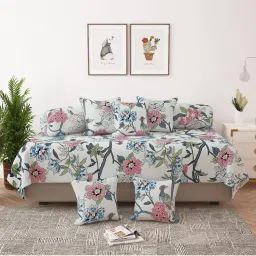Story@Home White & Pink Floral Print Microfiber Diwan Bedsheet & Cushion Cover-picture-11