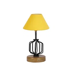 devansh Ainsley Yellow cotton Table lamp with Wood & Iron Base image 1