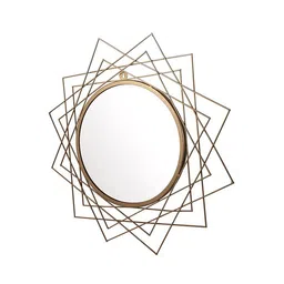 aapno rajasthan Gold Gold Metal Round Wall Mirror image 1