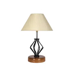 devansh Kira Off-White Cotton Table Lamp With Wood And Iron Base image 1