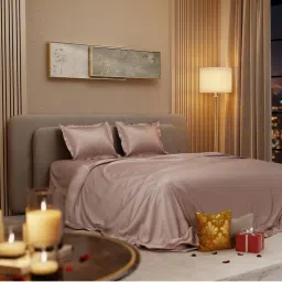 Stoa Paris Beige King Satin Bedsheet with 2 Pillow Covers-picture-13