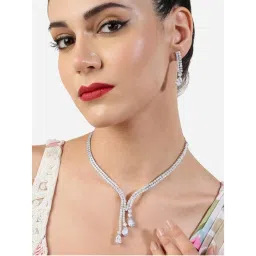 Zaveri Pearls Silver Tone Diamonds Contemporary Necklace and Earring Set-picture-12