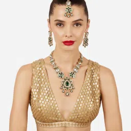 Zaveri Pearls Green Kundan and Stones Studded Jewellery Set-picture-23