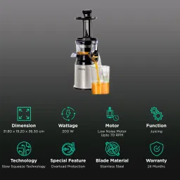 BOROSIL HealthPro 200 Watt Slow Juicer (70 RPM, Slow Squeeze Technology, Silver Cloud) image 2