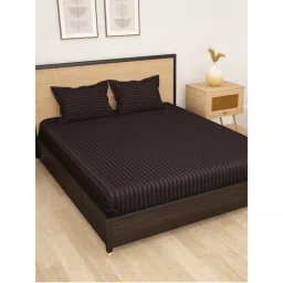 Story@Home 300 TC Stripes Microfiber Double Size bedsheet with 2 Pillow Covers Brown-image-5