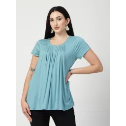 Zelena Cotton Maternity Zipless Feeding Top Extra Stretchable For Pregnant Women - Sea Green image 1