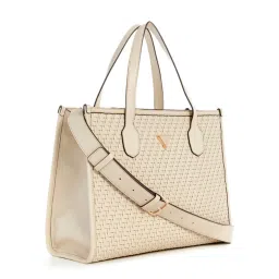 guess fashion Guess Cream Textured Silvana 2 Comp Tote Bag with Detachable Strap image 3