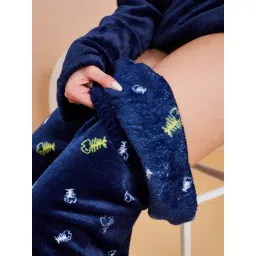 Secrets By ZeroKaata Printed Fleece Fur Night Suit For Women Blue image 3