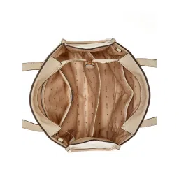 guess fashion Guess Cream Textured Silvana 2 Comp Tote Bag with Detachable Strap image 5