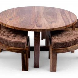 ikiriya Nashville Round Solid Wood Coffee Table in Teak Finish image 5