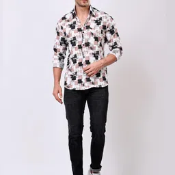 Erenchino Abstract Printed Comfort Spread Collar Cotton Pocket Regular Fit Shirt-picture-33
