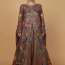 MILU MADAN Women Embellished Sequinned Semi-Stitched Lehenga & Blouse With Dupatta image 5