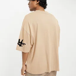 JUMPCUTS Typography Printed Round Neck Drop Shoulder Sleeves Oversized T-shirt image 2