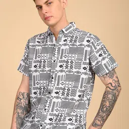TIGER SNAKE Comfort Spread Collar Geometric Printed Opaque Shirt-picture-30