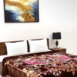 Signature Brown & Pink Floral Heavy Winter 450 GSM Double Bed Blanket-picture-19