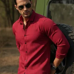 BADLAND Classic Textured Spread Collar Roll-Up Sleeves Casual Shirt image 4