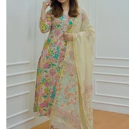 SSART Women Floral Printed Regular Mirror Work Kurta with Trousers & With Dupatta-picture-12