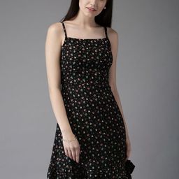 HERE&NOW Women Black Printed Viscose Rayon Fit and Flare Dresses-picture-13
