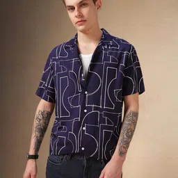 Dennis Lingo Men Cuban Collar Abstract Printed Relaxed Fit Casual Shirt image 1