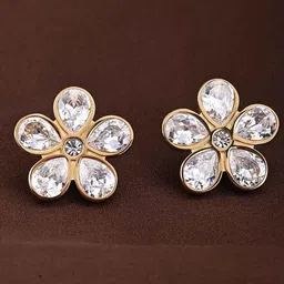 PALMONAS Stainless Steel Gold-Plated Stone Studded Floral Studs-picture-51