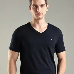 Tommy Hilfiger Men Solid V-Neck Cotton Slim Fit T-shirt-picture-36