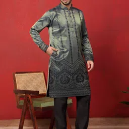 KRAFT INDIA LUXE Men Floral Embroidered Regular Kurta With Trousers-image-44