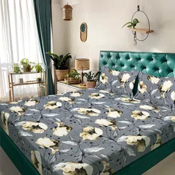 KLOTTHE Grey Floral 300 TC King Bedsheet with 2 Pillow Covers-picture-34